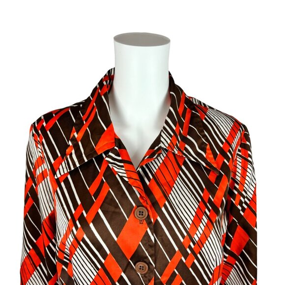 Vintage 70s Shirtdress Women's Large Secretary Striped Houndstooth 2 Piece Look - Picture 5 of 10